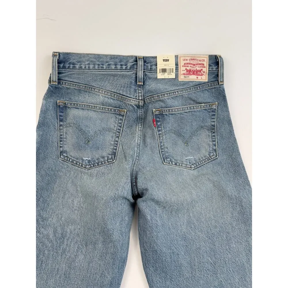 Levi's Premium Women 501 Original Fit Mid Rise Straight Leg Jeans 28x32 Blue NWT - Picture 4 of 16